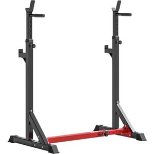 HOMCOM Supporto per Bilanciere Altezza e Larghezza Regolabili, Nero e Rosso | 77-122x73x121-171cm, in Acciaio