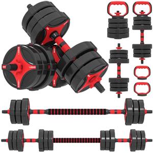 SPORTNOW Set Manubri Regolabili 5 in 1 da 20/25/30kg Totali, Nero e Rosso | Set Pesi Palestra Utilizzabile come Kettlebell, Manubri, Bilanciere, Supporto per Flessioni, Allenamento a Palestra Casa