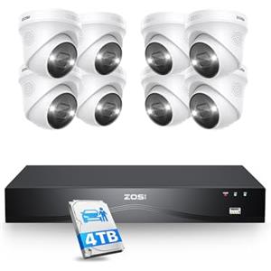 ZOSI 4K Kit Telecamera Sorveglianza PoE Esterno NVR 16CH 8MP 4TB HDD | Rilevamento Volto Persona Veicolo, Audio Bidirezionale, Sirena Luce e Allarme Sonoro, Registrazione 24/7
