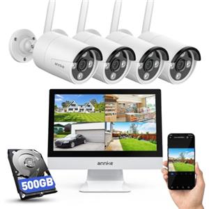 ANNKE Set di telecamere di sorveglianza da 3 MP, per esterni, Wi-Fi | NVR wireless 10CH 4K con 4 telecamere WiFi 2K, audio a 2 vie, rilevamento persone, registrazione 24/7