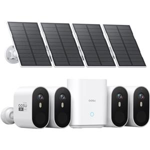 aosu 2K Kit Sorveglianza Solare Esterno Batteria, 32G Local, Notturna col. | Nessun Abbonamento Richiesto, Wi-Fi Dual Band 2.4GHz & 5GHz, Rilevamento PIR, Audio Bidirezionale, Angolo 166° Vedere di Più