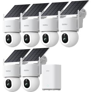 aosu D1 Max 4K 8MP UHD Telecamera Esterno Senza Fili Solare 360° PTZ | Kit 6 Telecamere y aosuBase 2.0, 32 GB Espandibile Fino a 1 TB, Wi-Fi 2,4/5GHz, Riconoscimento Facciale IA Persona/Veicolo