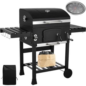 LIFERUN Barbecue Carbonella XXL con Coperchio, Copertura Impermeabile | Griglia per Barbecue con Ruote e Termometro, Altezza regolabile, Grande BBQ Smoke, per Campeggio, Giardino