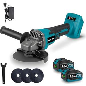 Yofidra Smerigliatrice Angolare a Batteria, Flex a Batteria 21V | 125mm | 5600RPM | 600W | 3 Velocità Regolabili | 2 Batterie 3.0Ah | 3 Dischi per Taglio e Levigatura