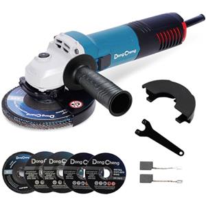 Dong Cheng DongCheng Smerigliatrice angolare 800W, disco Ø125 mm, 11.800 min⁻¹ | con bloccaggio rapido, impugnatura aggiuntiva e 6 dischi (2 per lucidare, 2 per smerigliare, 2 per tagliare)