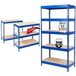 KARAT Scaffalatura per carichi pesanti, per cantina, magazzino, banco da lavoro, portata fino a 1250 kg, montaggio rapido e stabile (blu, 180 x 90 x 60 cm)