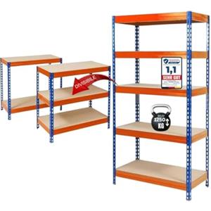 KARAT Scaffale per carichi pesanti - Scaffale emboîtable - Scaffale di stoccaggio - Banco di lavoro - Portata massima: 1250 kg - Montaggio rapido e stabile (blu-arancio, 180 x 120 x 45 cm)