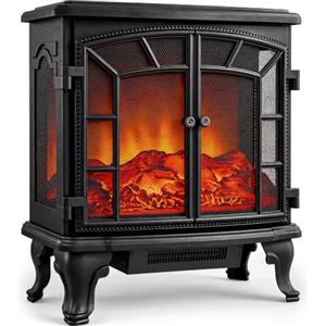 Monzana DEUBA® Caminetto Elettrico 2000W Termocamino Luce LED Effetto Fiamma Realistico Stufa Elettrica Camino Nero Doppia Porta
