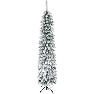 HOMCOM Albero di Natale Slim Artificiale a 2 Sezioni 46x46x180 cm Verde | 395 Rami, Albero di Natale Innevato, Base in Metallo Pieghevole, Facile da Montare
