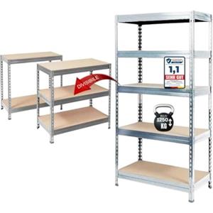 KARAT Scaffalatura per carichi pesanti, per cantina, magazzino, banco da lavoro, portata fino a 1250 kg, montaggio rapido e stabile (zincato, 180 x 120 x 60 cm)
