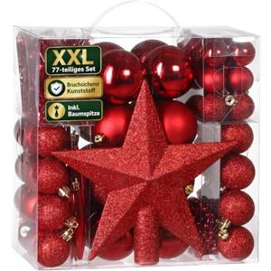 DEUBA® Palline per Albero di Natale Set 77pz con Puntale Lucide Opache Ø 3/5/7 cm Decorazioni Addobbi Natalizi