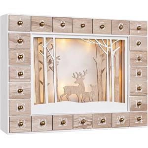 Spielwerk Calendario dell'Avvento Legno Riutilizzabile 24 Cassetti da Riempire 10 LED Effetto 3D