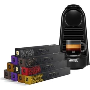 Nespresso MACCHINA ESSENZA MINI E 100 CAPSULE - Essenza Mini EN85B Macchina Caffè di De'Longhi con 100 Capsule Caffè Selezione Ispirazione Italiana, Riciclabile, Linea Original