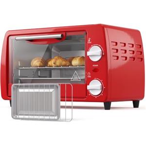 HOMCOM Fornetto Elettrico 10L, Timer, 750W, 36.5x26x22cm, Rosso | Temperatura Regolabile, Griglia e Teglia Incluse
