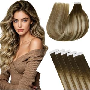 Hetto Extension Capelli Veri Biadesivo Praticità Quotidiana 20pz #3/8/22 | Acconciature personalizzate, Castano freddo con mèches biondo caramello, Posa su misura, Lavoro e quotidianità, 30cm 30g