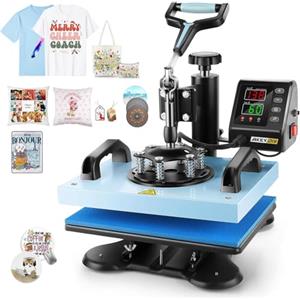 AKEYDIY Pressa per trasferimento 25 x 30 cm, stampa digitale a sublimazione di qualità industriale con funzione girevole a 360°, pressa a caldo per magliette, borse, tappetini per mouse (blu, 25 x 30 cm)