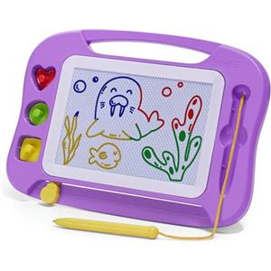SGILE Lavagna Magica Bambini, Portatile Tavola Disegno con 4 Zone Colorate | Lavagnetta Magnetica Cancellabile con 3 Timbri, Giocattoli Educativi e Regalo per Bambina Bambino 1-4 Anni, 18 x 25 cm, Viola