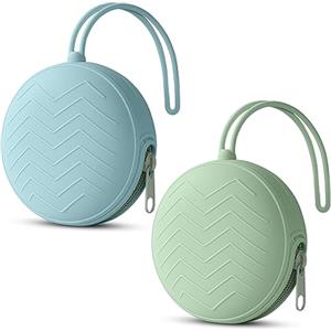 Aolso Porta Succhietto in Silicone, Custodia Lavabile per Ciuccio, Chiusura a Cerniera, 2 Pcs, Blu Verde