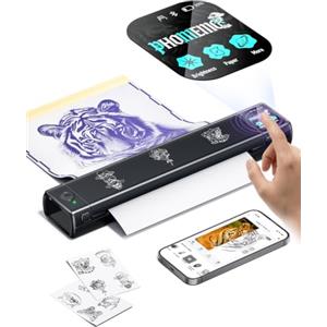 Phomemo M08F Plus AI Stampante Stencil Tattoo Smart HD Touchscreen | Professionale, Anti Rughe, Display Touchscreen, App IA, 2800+pcs Tattoo tatuaggi, 20 Fogli Carta Transfer Premium