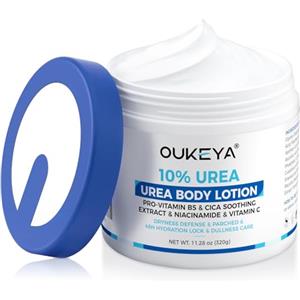 OUKEYA Crema Corpo all'Urea 10%, 320g Crema Idratante per Pelle Secca, Formula Non Grassa e a Rapido Assorbimento, Ammorbidisce e Ripara Mani, Gomiti, Piedi e Corpo