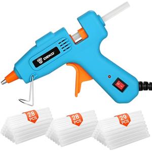 DEKOPRO Pistola Colla a Caldo Mini: DEKO 50W Pistola a Caldo per Crafting con 85 Pezzi 7mm×120mm Colla a Caldo, per Scuola, DIY, Carta, Vetro, Tessuto, Metallo, Legno, Plastica- Blu Pavone