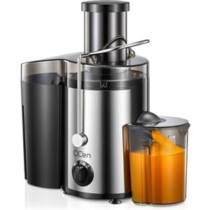QCen Spremiagrumi, centrifuga con vano di riempimento da 3 pollici, facile da pulire, in acciaio inox, senza BPA, ideale per frutta e verdura (Argento, 500W)