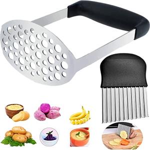 LSUO BAOFU Schiacciapatate in Acciaio Inox con Impugnatura Antiscivolo in Silicone | Acciaio inox , Impugnatura ergonomica antiscivolo, Frutta e verdura, Purè perfetto, Facile da pulire, Durevole