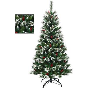 KOMFOTTEU Albero di Natale Artificiale 150/180/210/230/270cm in PVC, Albero di Natale ad Apertura Automatica ad Ombrello con Base, Christmas Tree (150 cm, Innevato con Pigne)
