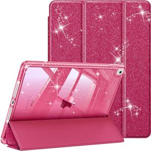 FINTIE Cover per iPad 9a/8a/7a Generazione 10,2 Pollici (2021/2020/2019) | con Portapenne - Antiurto Glittering Trasparente Cover Posteriore con Auto Sveglia/Sonno, (Burgundy)