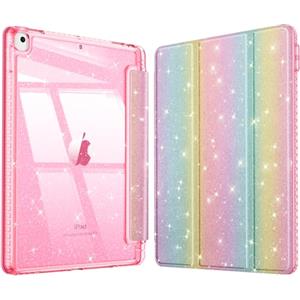 FINTIE Cover per iPad 9a/8a/7a Generazione 10,2 Pollici (2021/2020/2019) | con Portapenne - Antiurto Glittering Trasparente Cover Posteriore con Auto Sveglia/Sonno, Arcobaleno Ombre