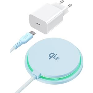 INIU Wireless Charger Azzurro, 15W Certificato Qi2 Magnetic Caricatore Senza Fili per iPhone 16 Pro, 15, 14, 13, 12 Plus & AirPods Pro 4/3/2 - Cavo USB-C e Adattatore Inclusi