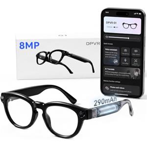 DPVR AI Smart Glasses con fotocamera e Bluetooth - Occhiali con fotocamera HD da 8 MP per uomini e donne, occhiali per registrazione video con assistente vocale, traduzione in tempo reale in 144