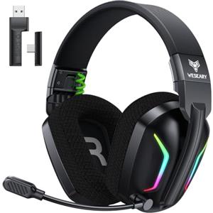 WESEARY Cuffie Gaming Wireless con Microfono per PS5 PS4 PC Switch | 2,4 GHz (USB/Type-C) + Bluetooth, autonomia fino a 60 h, LED, audio surround, bassa latenza ≤20 ms, microfono ENC
