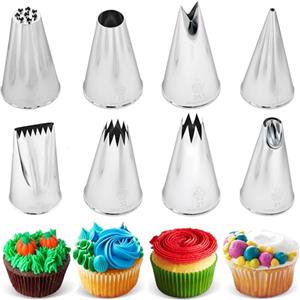 CukkiCakes Set di 8 bocchette professionali per pasticceria (#2, 32, 21, 12, 81,352, 133 e 48) per sac à poche - Decorazione e preparazione di cupcake, torte, churros, prodotto in Corea del Sud