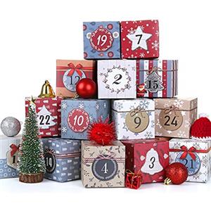 LIHAO Calendario Avvento fai da te ,24 Scatole Sacchetti di Carta Kraft | sacchetto Calendario avvento Vuoto da Riempire per Regalo Natale Caramelle Cioccolato Piccoli Giocattoli7 x 7 x 7 cm