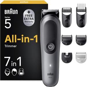 Braun Rifinitore All-in-One Serie 5, Accessori, AIO5520 Grigio | Rasoio Elettrico Corpo Uomo Barba e Capelli 7in1, Lama Ultra Affilata, Regolabarba, Tecnologia Skinguard, 120 Min di Utilizzo