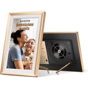 ARZOPA Cornice Digitale 10,1'' con Archiviazione Cloud Gratuita e Illimitata Senza Abbonamento, Cornice in Metallo, Schermo Tattile HD, Foto e Video Illimitati, D10 Gold