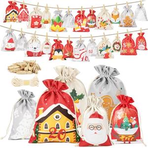 inreeme Calendario Avvento Fai da Te, 24 Sacchetti Calendario Avvento da Riempire | Sacchetti Calendario dell'Avvento Vuoti da Riempire, 2 Misure 18×13 cm / 15×10 cm, Personalizzabile per Bambini e Adulti