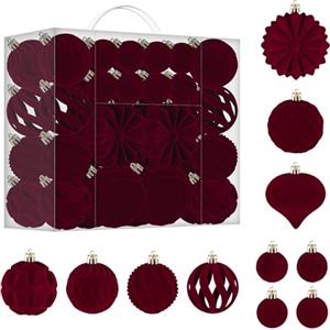 Ruibinlee Palline Natale Velluto Bordeaux Decorazioni Albero di Natale, Set Addobbi Albero di Natale