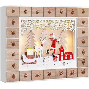 Spielwerk Calendario dell'Avvento Legno Riutilizzabile 24 Cassetti da Riempire 10 LED Effetto 3D