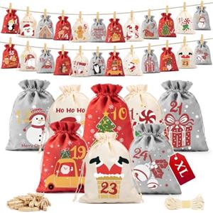 Inreeme 24 Pezzi Calendario dell'Avvento da Riempire Tessuto 20×15cm | Sacchetti Calendario di Natale Riempire Se Stessi, Calendario Avvento Fai da Te 2026 Bambini Donna Uomo