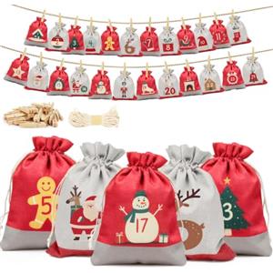 inreeme Calendario Avvento Fai da Te, 24 Sacchetti Calendario Avvento da Riempire | 18×13 cm Sacchetti Calendario Avvento Vuoti da Riempire, Sacchetti Avvento di Natale Personalizzabili per Bambini e Adulti