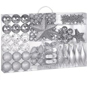 DEUBA® Set Completo Palline Albero di Natale 102pz Ø 3-6cm Decorazioni Feste Natalizie Addobbi Festività Puntale Catena Perline