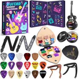 iZoeL Calendario Avvento Plettri Chitarra Calendario Avvento Uomo Donna 14+ | Calendario Avvento Adulti, Plettri Chitarra Custodia Tracolla Chitarra Accordatore, Regalo Natale per Figli Fratelli Sorelle