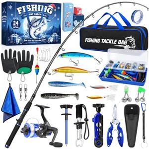 iZoeL Calendario Avvento Pesca, Calendario Avvento Uomo Kit Canna da Pesca | Esche Pesca, Canna da Pesca, Borse, Attrezzatura, Cassetta, Regalo Natale, per Nonno Papà Marito Fidanzati Zio Figlio Nipote
