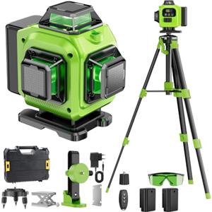 Pdgrid Livella Laser Autolivellante con Treppiede 16 Linee 4X 360°, Laser Verde Orizzontale e Verticale Pro per Cantiere, 2 Batterie 2400 mAh, Supporto Rotante, Telecomando, Modalità Impulso Esterno, IP54